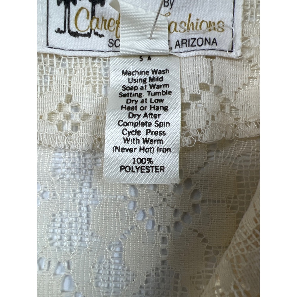 Vtg Carefree Fashions Skirt Top Set Women M Cream Lace Puff Sleeve Arizona USA - Picture 3 of 16